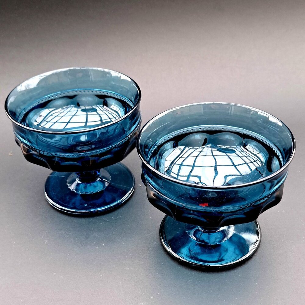 Vintage Set of 2 Blue Glass Sherbert Dessert Cups